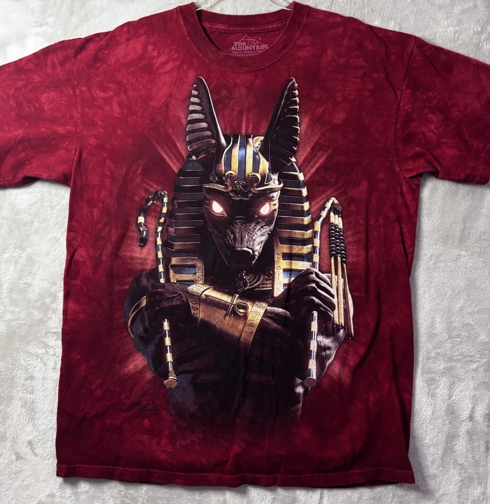 The Mountain Anubis Graphic T Shirt Mens L Egyptian Pharaoh God Tie Dye Red