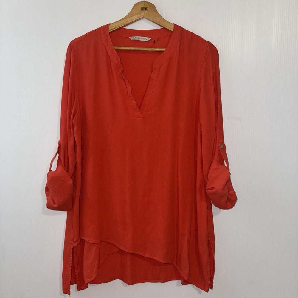 Soft Surroundings Top Womens M Orange V-neck Tunic Asymmetrical Blouse