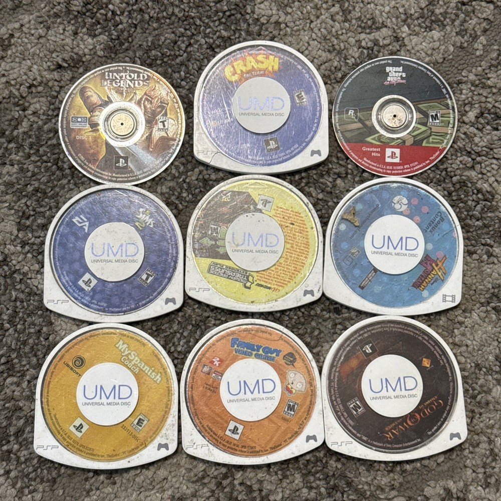 PSP Games Lot of 9 Untested God of War, Family Guy, Crash - READ