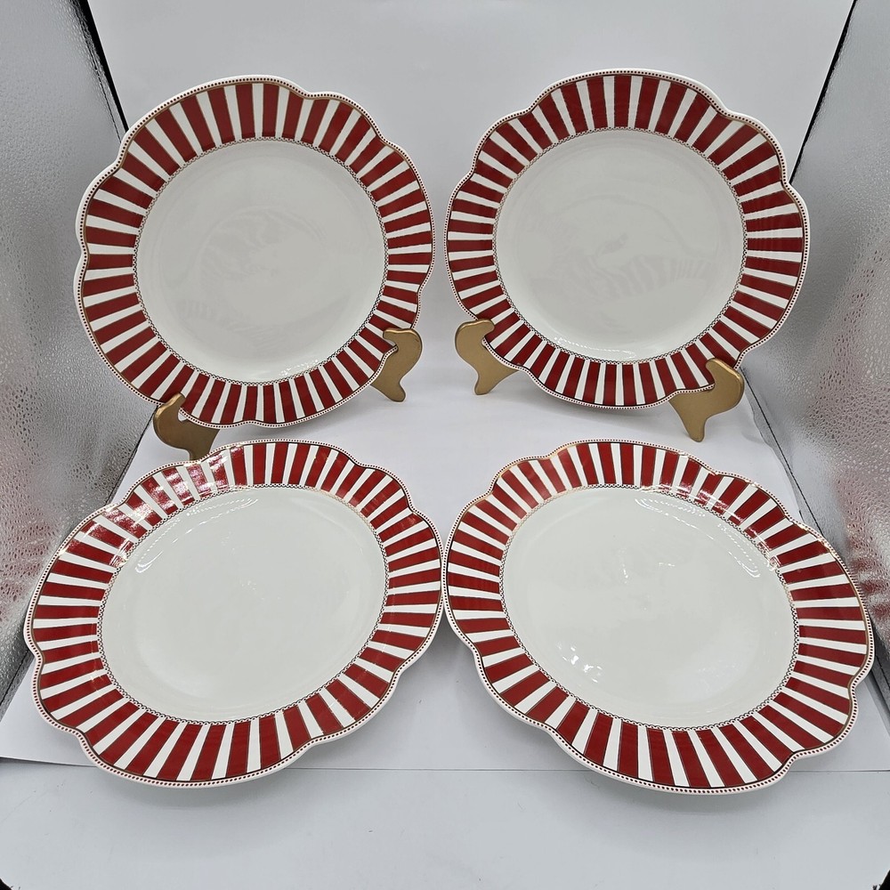 Grace's Teaware JOSEPHINE Dinner Plate RED White Stripes 11 3/8