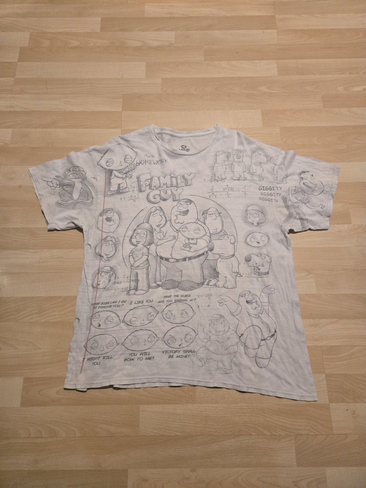 Vintage 90s Liquid Blue Family Guy T-Shirt Mens XL White Cotton All Over Print