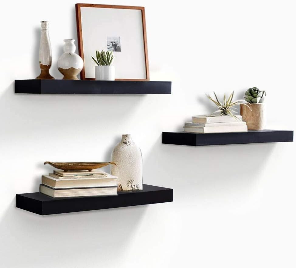 Black Floating Shelves, Wall Mounted Modern Shelves Decorative for Home & Office
