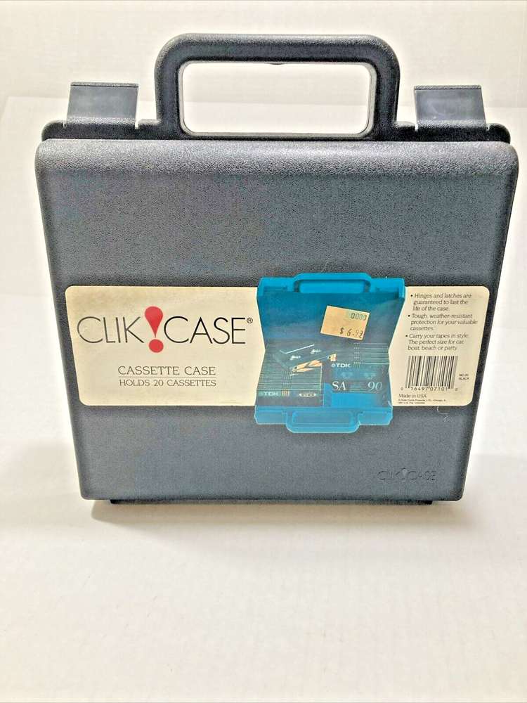 Vintage Clik Case Plastic Cassette Storage Black Carrying Case Holds 20 Tapes