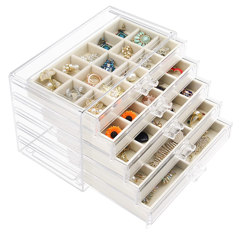 5-Drawer Clear Acrylic Jewelry Box for Earring Storage and Display