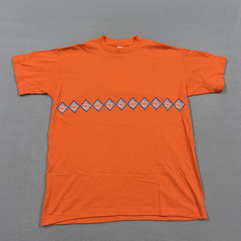 Vintage Gap Shirt Mens XS Orange Geometric Stripe Graphic Tee Made USA 90s