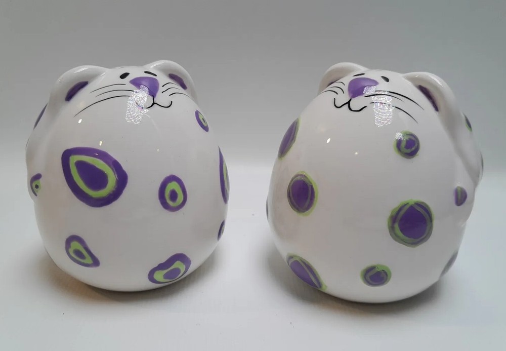 Vintage GANZ Fat Kitty Cat Ceramic SALT & PEPPER SHAKER SET