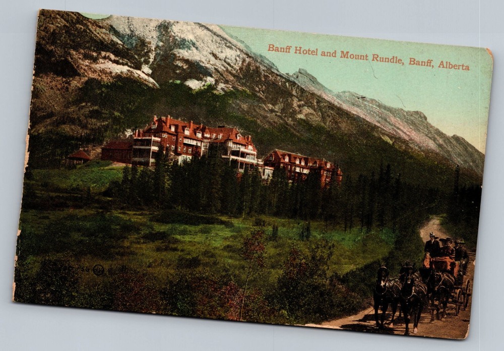 Banff Hotel And Mount Rundle Banff Alberta Canada Vintage Postcard