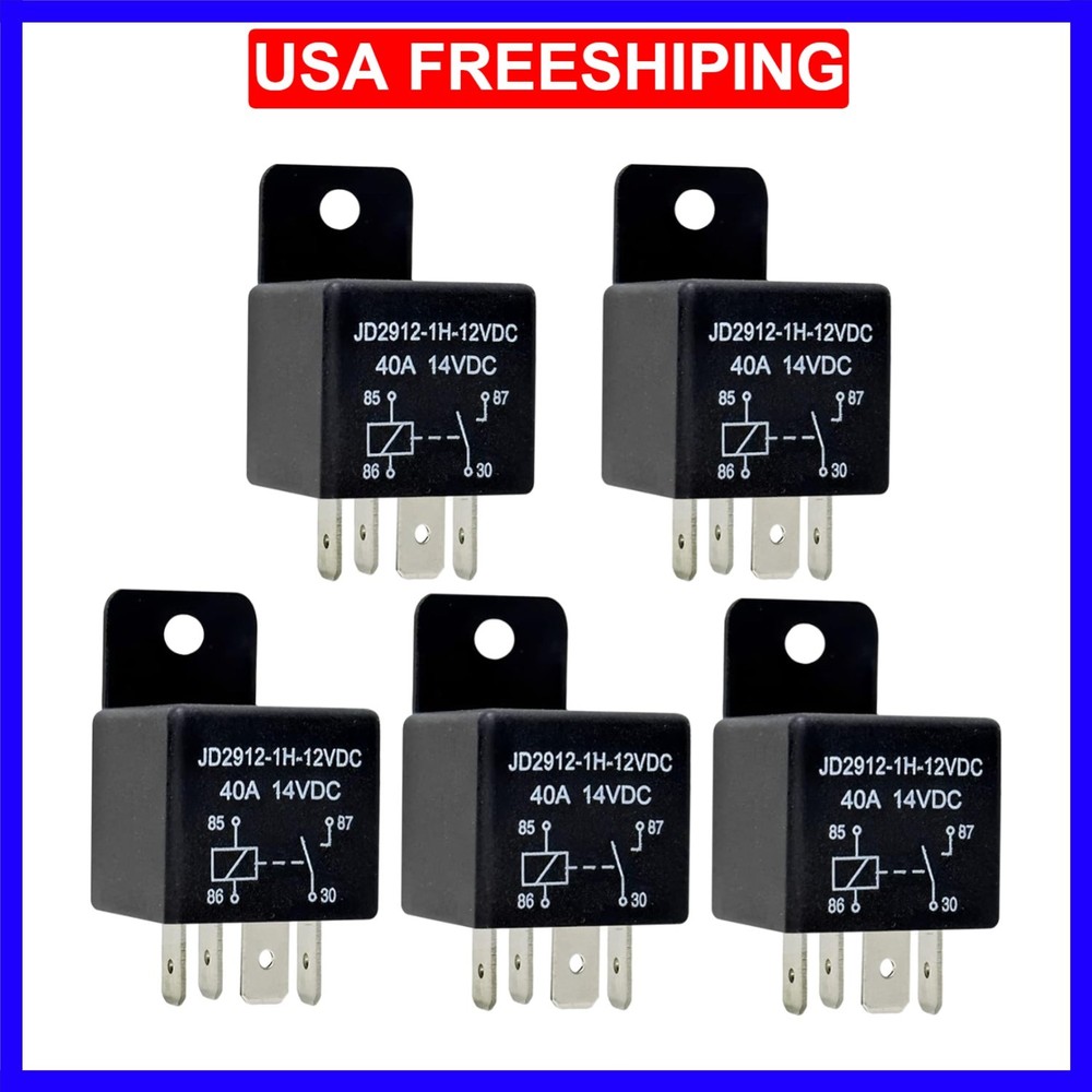 5 Pack Car Relays 12V 40A, 4 Pin Relay Spst Model JD2912-1H-12VDC 40amp 14VDC...