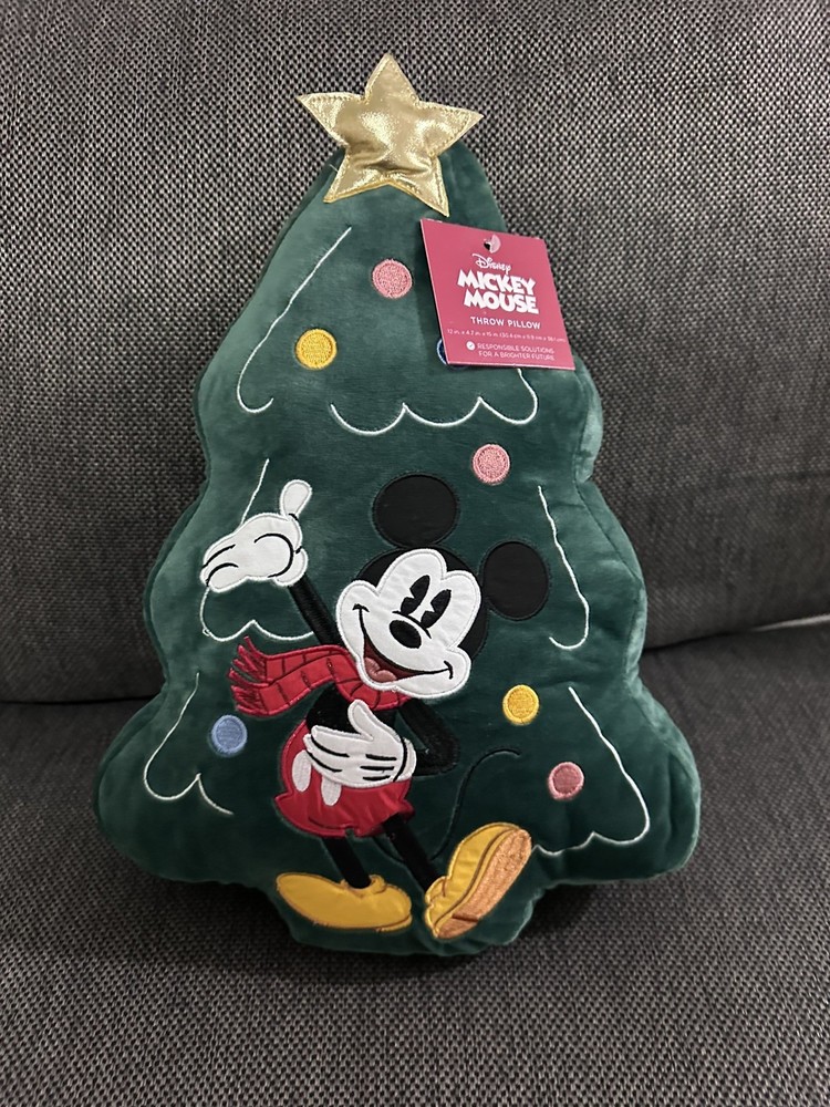 Set Of 2 Disney Festive Mickey Mouse Tree Pillow with Gold Star