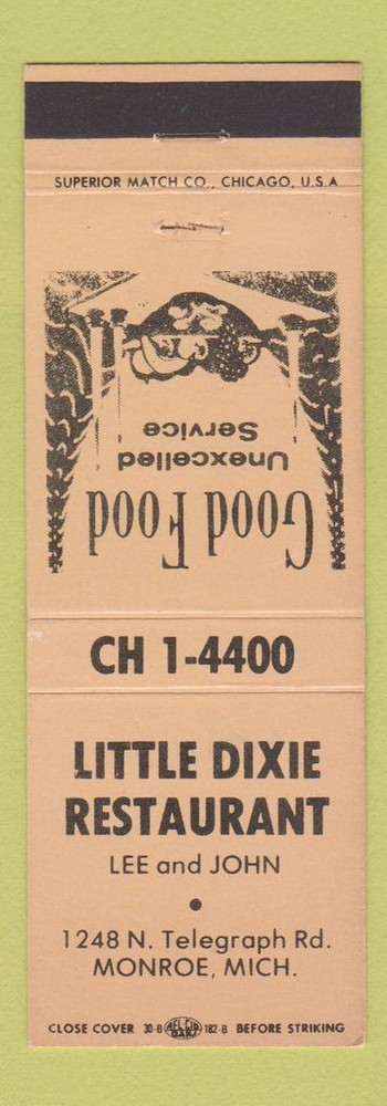 Matchbook Cover - Little Dixie Restaurant Monroe MI