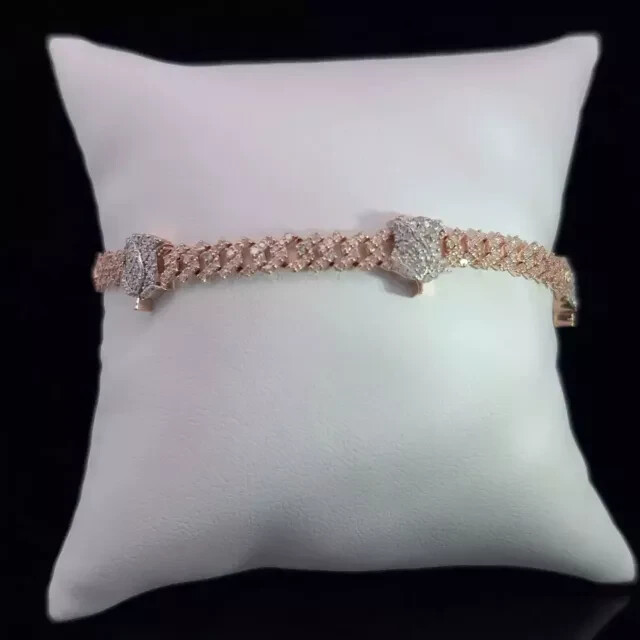 14 Ct Round Cut Lab Created Diamond Cuban Bracelet Men's 14K Rose Gold Plated 8