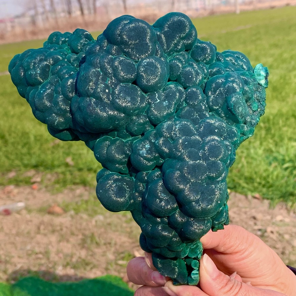 2.03LB Natural velvet Malachite stone cat eye cluster rough mineral sample
