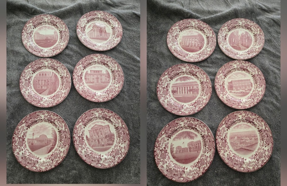 SET OF TWELVE WEDGWOOD BOSTON VIEWS MULBERRY TRANSFERWARE PLATES