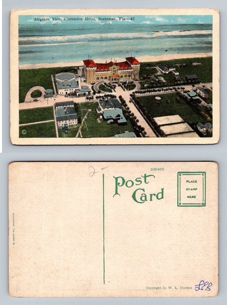 Seabreeze, FL-Florida, Aerial Clarendon Oceanfront Hotel  Vintage Postcard
