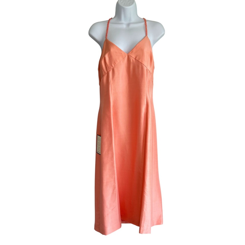 Y2K Ann Taylor Silk Babydoll Slip Dress Peach Midi Beading Size 10 Fairy NWT