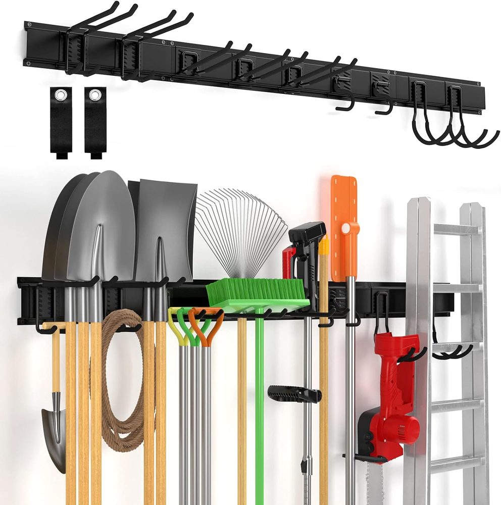 Wall Mount Tool Storage Rack, 15 PCS Heavy Duty Steel Yard Garden Tool Organizer
