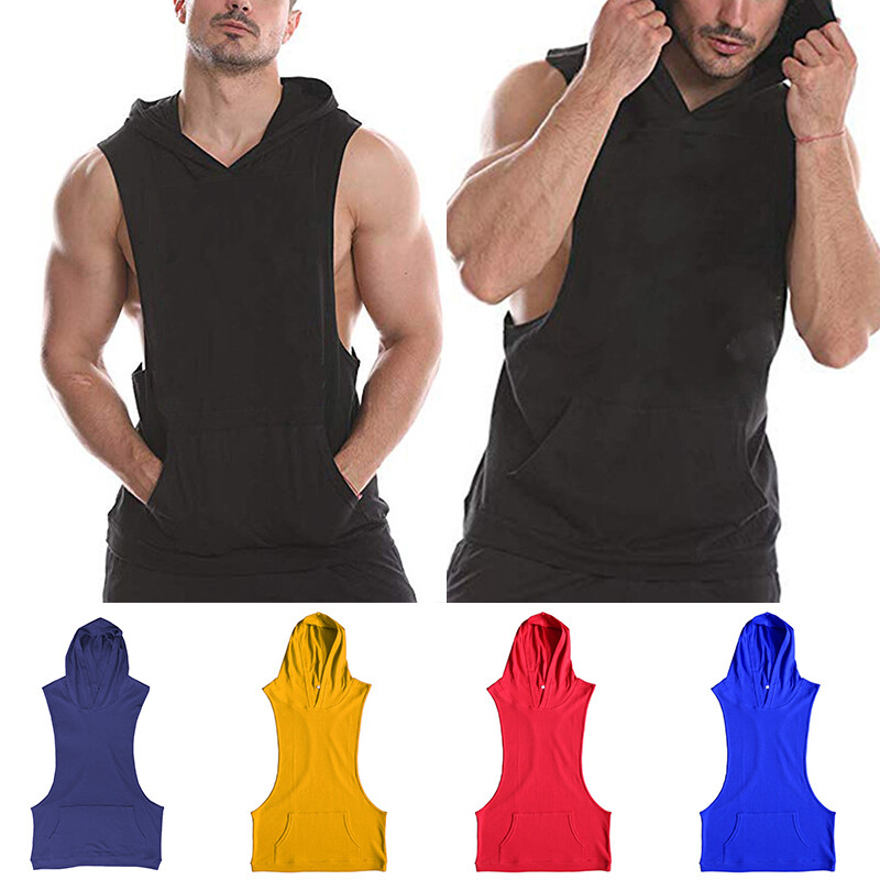 Mens Sleeveless Bodybuild Vest Casual Gym Fitness Hooded Tank Top Muscle T-Shirt