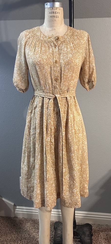 VOIR BY SANYO VTG Yellow Floral Tea Dress Fit & Flair Cottage Core Dress Xs/sm