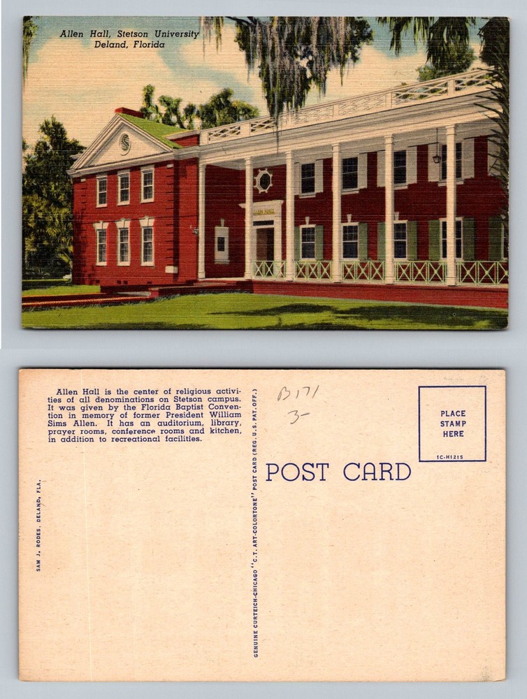 DeLand, FL-Florida, Allen Hall On Stetson University Campus Vintage Postcard
