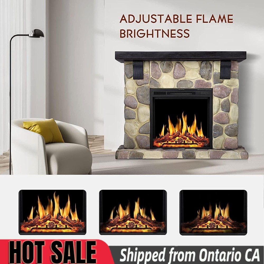 48'' Electric Fireplace Mantel Stone Fireplace Heater TV Stand from Ontario CA