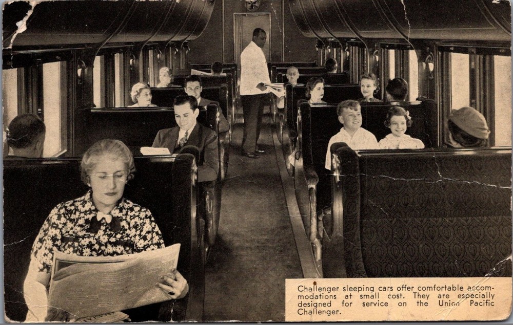 1941 Union Pacific Challenger Sleeping Car Train Interior Postcard Chicago