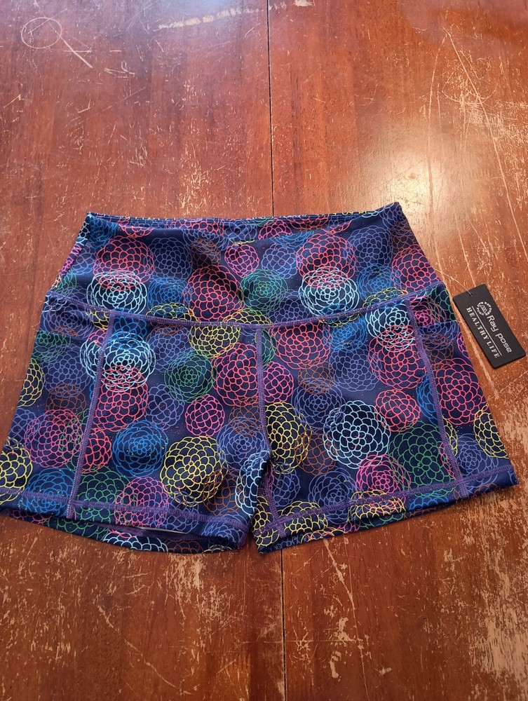Raypose Women's Purple Multicolor Biker Workout Athletic Shorts Size Large