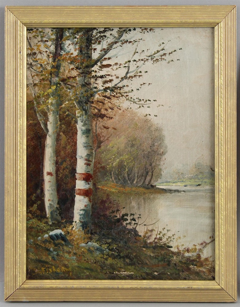 Sm Antique Signed Middletown CT Connecticut River Birch Trees Landscape PaintingBy Ida Fish???? ... 9x12 O/C... NO RESERVE!