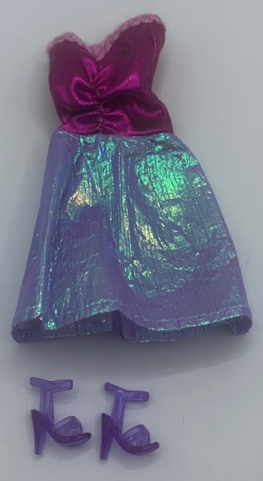 Vintage Barbie Fashion Pack Outfit Clothing Purple Shiny Metallic Dress Shoes