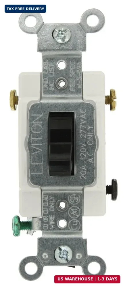 Leviton 20-Amp, 120/277-Volt, Toggle 3-Way AC Quiet Switch, Commercial Grade, Gr-image