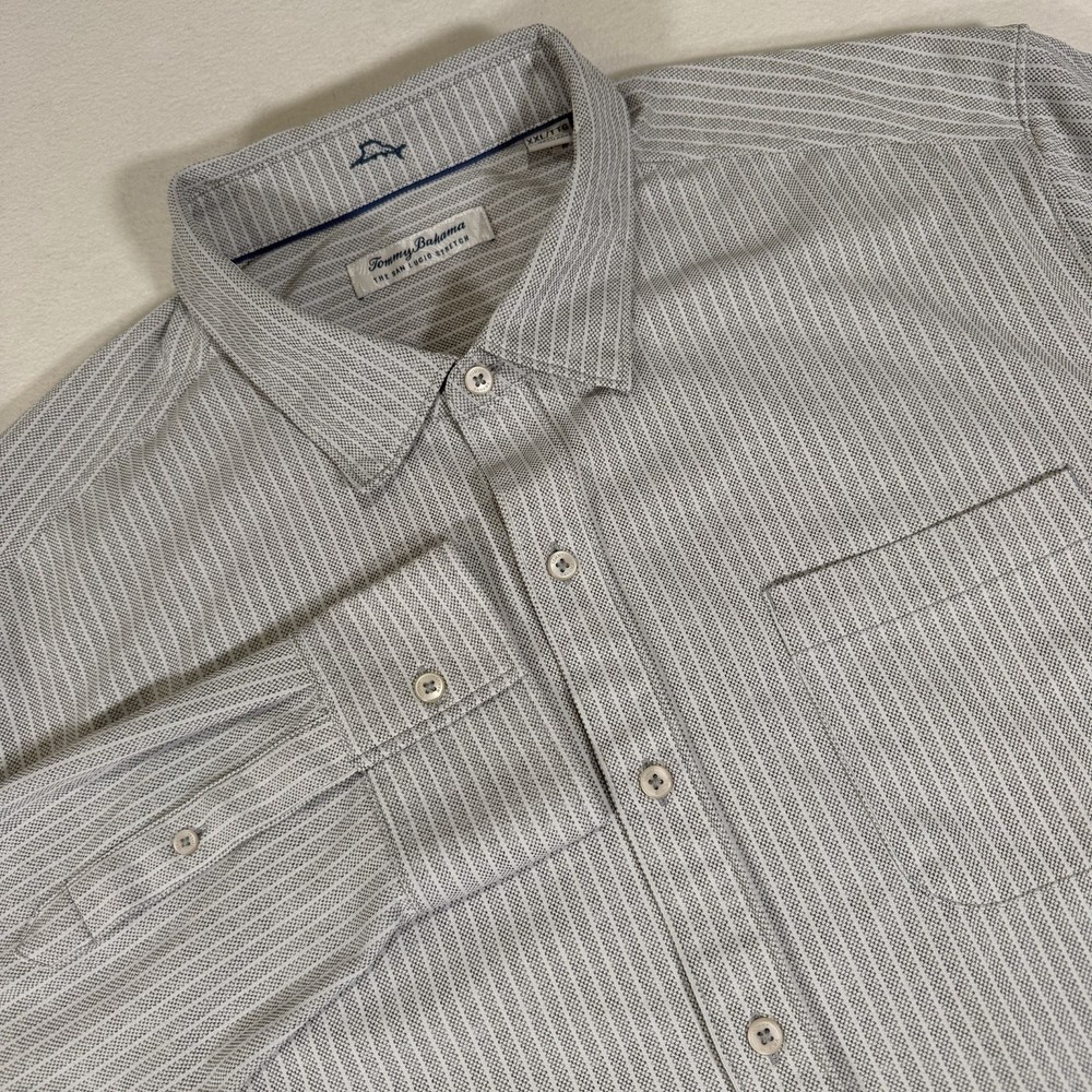 Tommy Bahama Shirt Mens XXL Gray The San Lucio Stretch Long Sleeve Island Zone