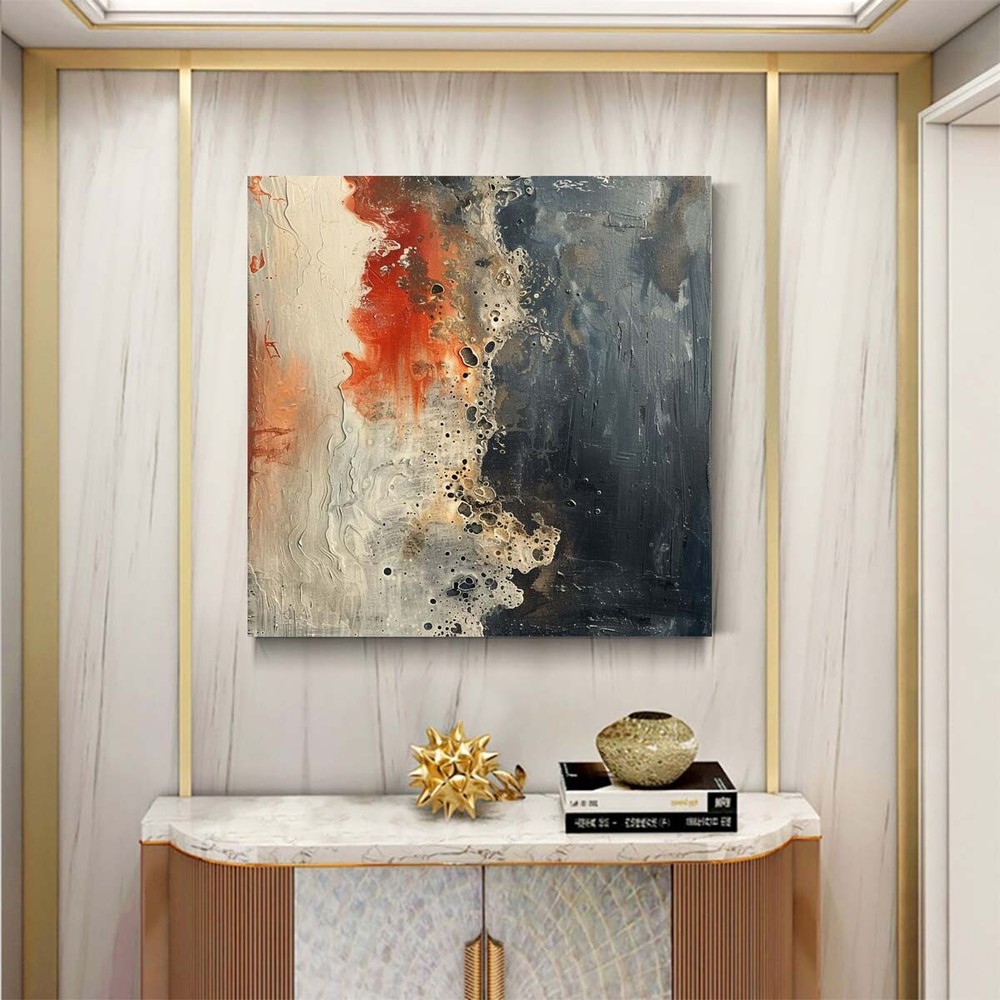 oil painting Abstract on canvas Modern wall decor Red and Gray Hand-painted