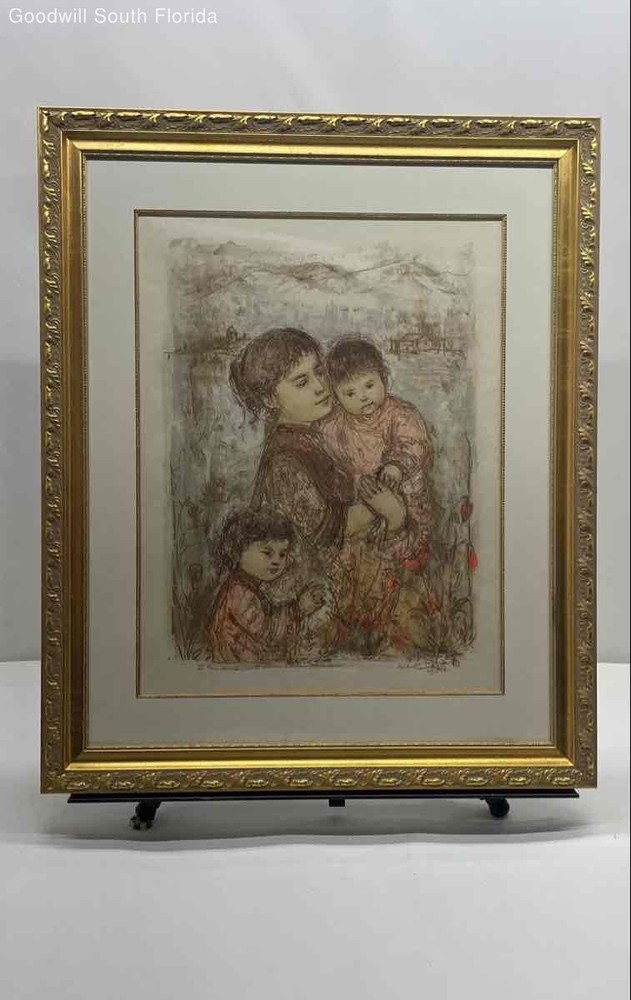 Lorelei & Child Framed Portrait Wall Decor Art Print Signed By Edna Hibel