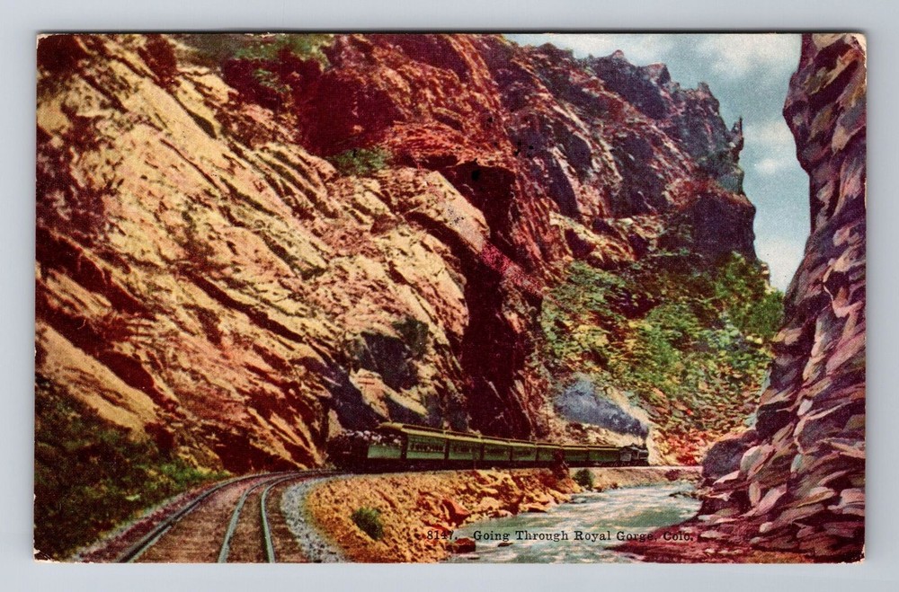 Royal Gorge CO-Colorado, Going Through Royal Gorge, Vintage c1910 Postcard