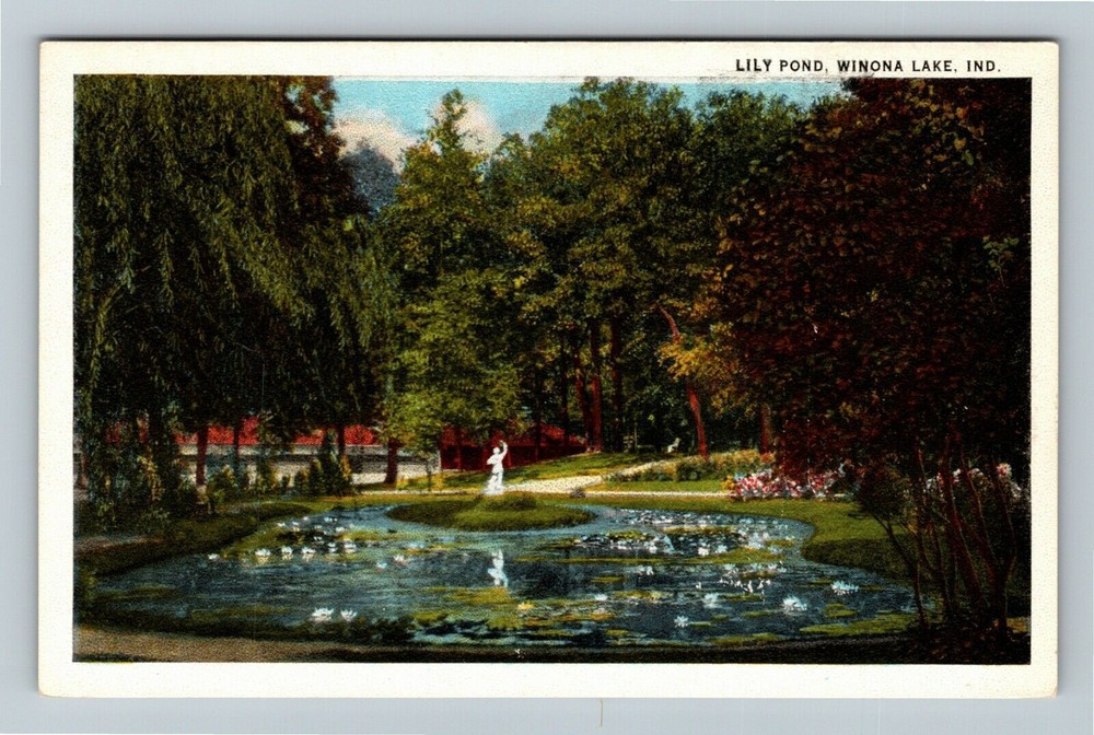 Winona Lake Indiana, LILY POND, Scenic View, Vintage Postcard