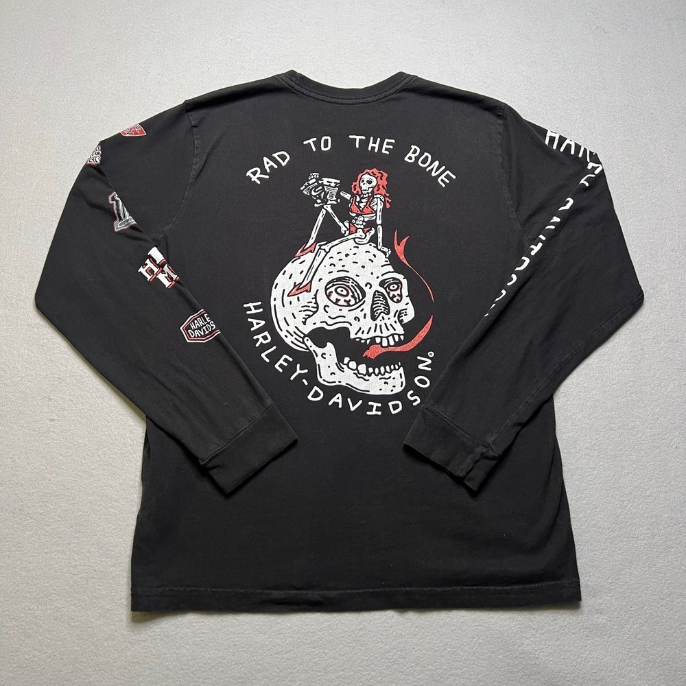 Harley-Davidson Rad To The Bone Long Sleeve Shirt Black Skull Graphic Men’s L