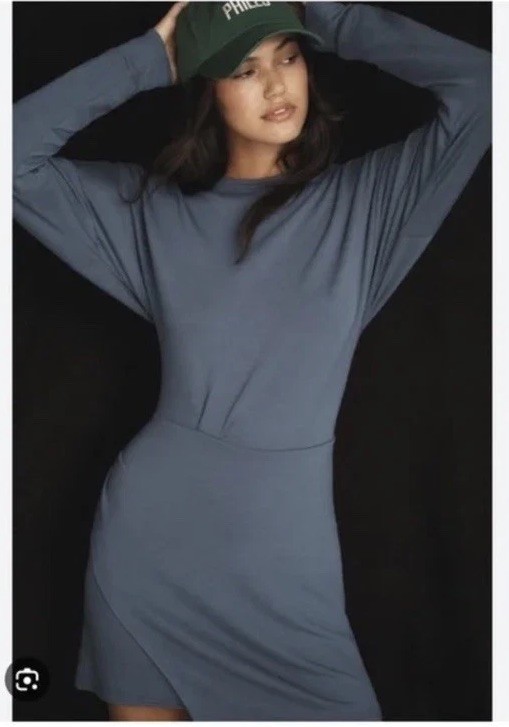 Daily Practice Anthropologie Long-Sleeve Asymmetrical Mini Dress Navy XS NWT