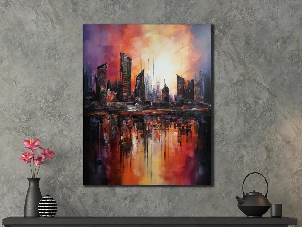 Colorful Abstract City Dark Painting Unframed Canvas Print Australian Wall Art