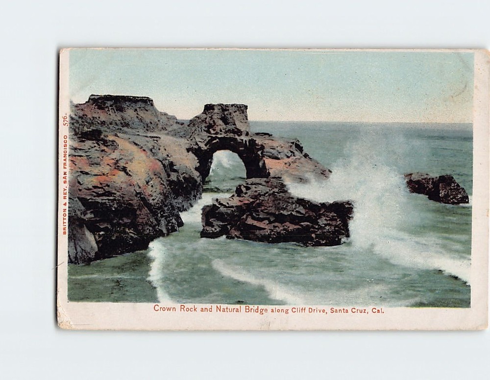 Postcard Crown Rock & Natural Bridge Along Cliff Drive Santa Cruz California