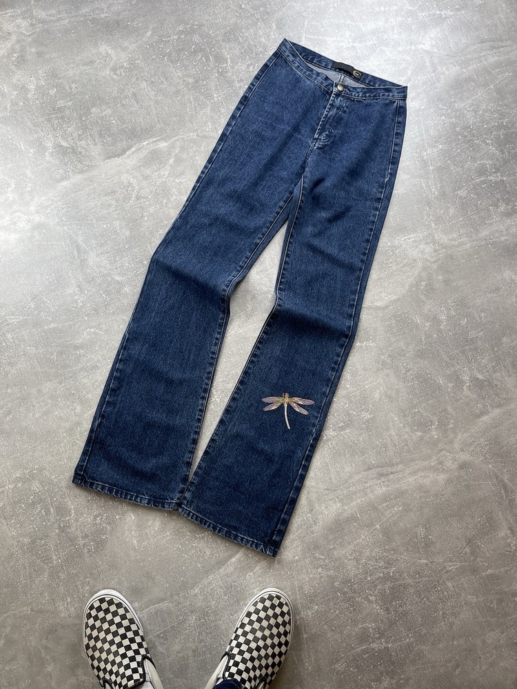 Just Cavalli Roberto Cavalli Navy Blue Butterfly Pattern Flared Jeans Size 26/40