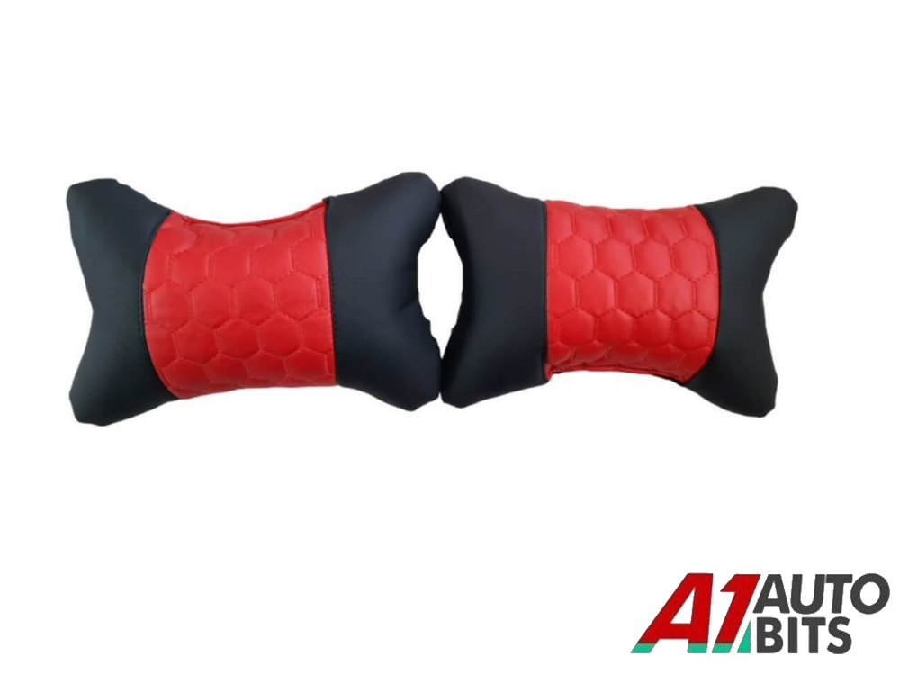 Car Seat Head and Neck Support Pillow Red PU Leather Poly Cotton Cushion Pad