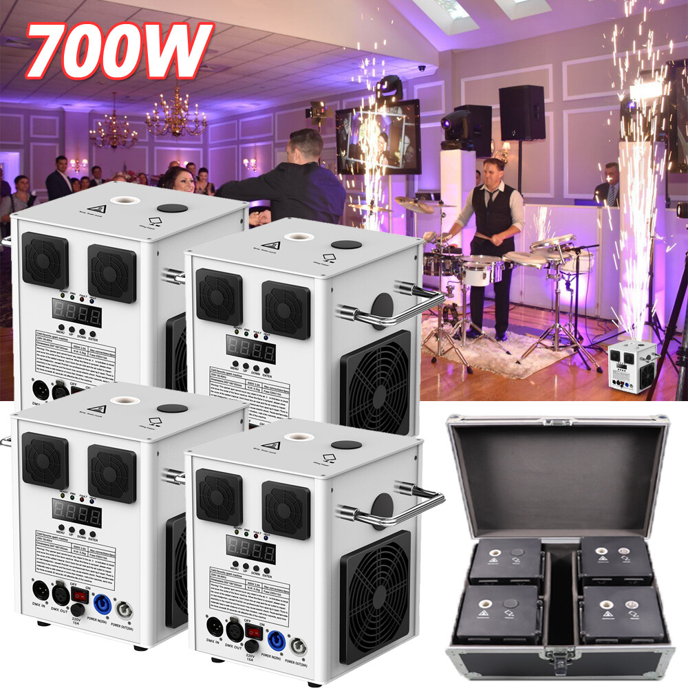 4pcs Cold Spark Firework Machine DMX Wedding Stage Effect DJ Party w/Flight Case