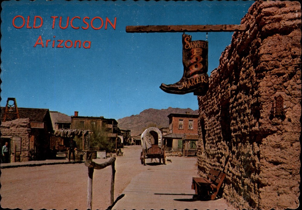 Old Tucson Arizona Main Street vintage postcard boot maker sign x465