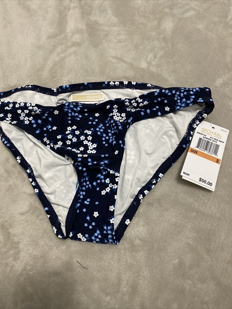 NWT Michael Kors Swimsuit Bikini Bottom Hipster New Navy Size S MRSP $50