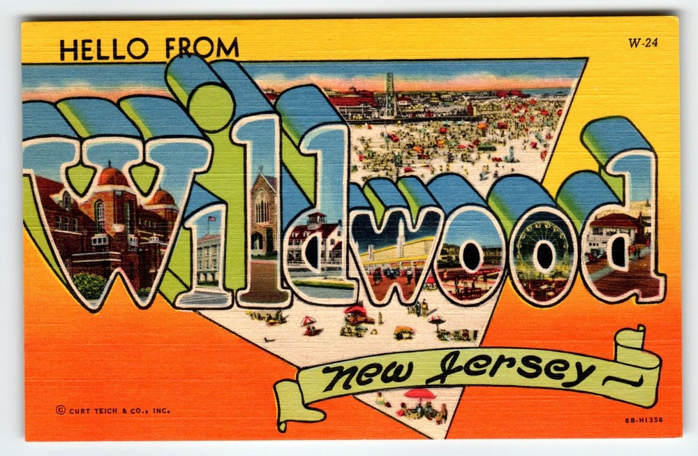 Vintage Postcard - Hello From Wildwood New Jersey - Large Letter Scenes Linen