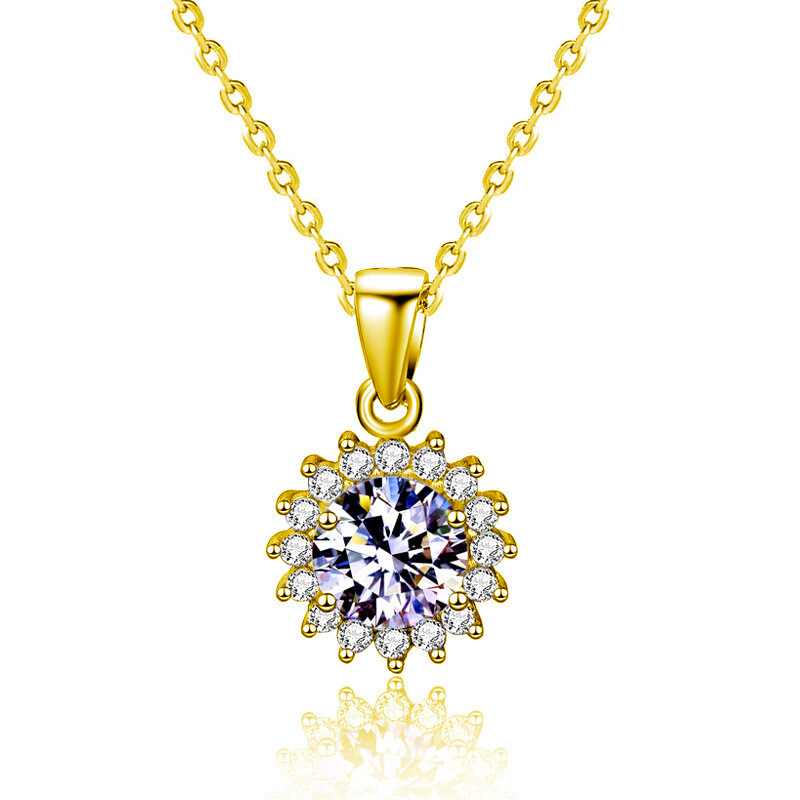 925 Sterling Silver 1ct Moissanite Sunflower Pendant Necklace for Women