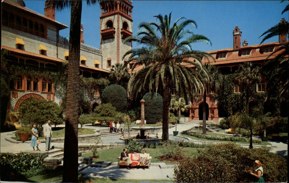 Gardens Flagler Ponce de Leon Hotel St Augustine Florida ~ 1950s-60s postcard