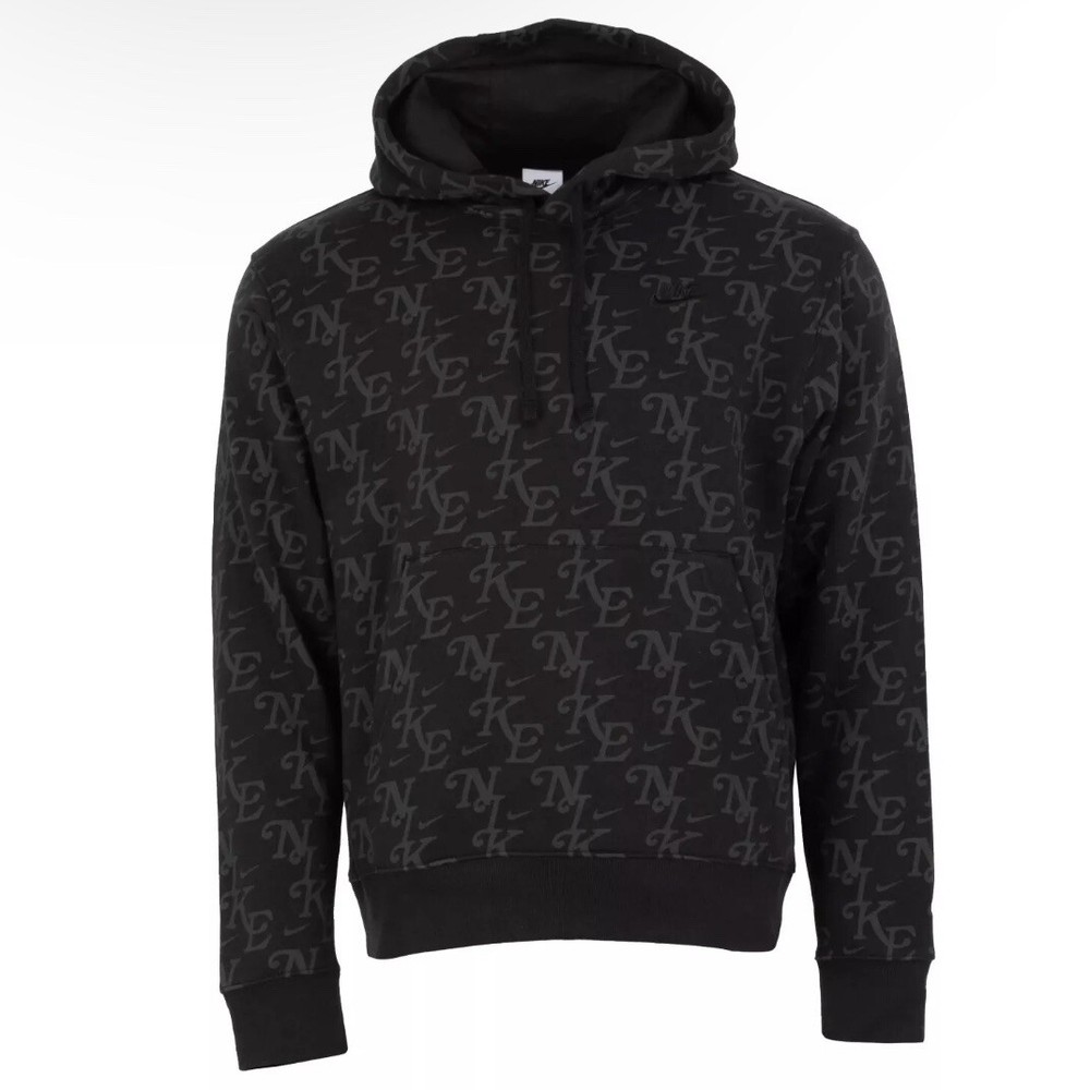 Nike Men's NSW Club Monogram Hoodie Pullover Fleece Black Size XL NEW WITH TAG
