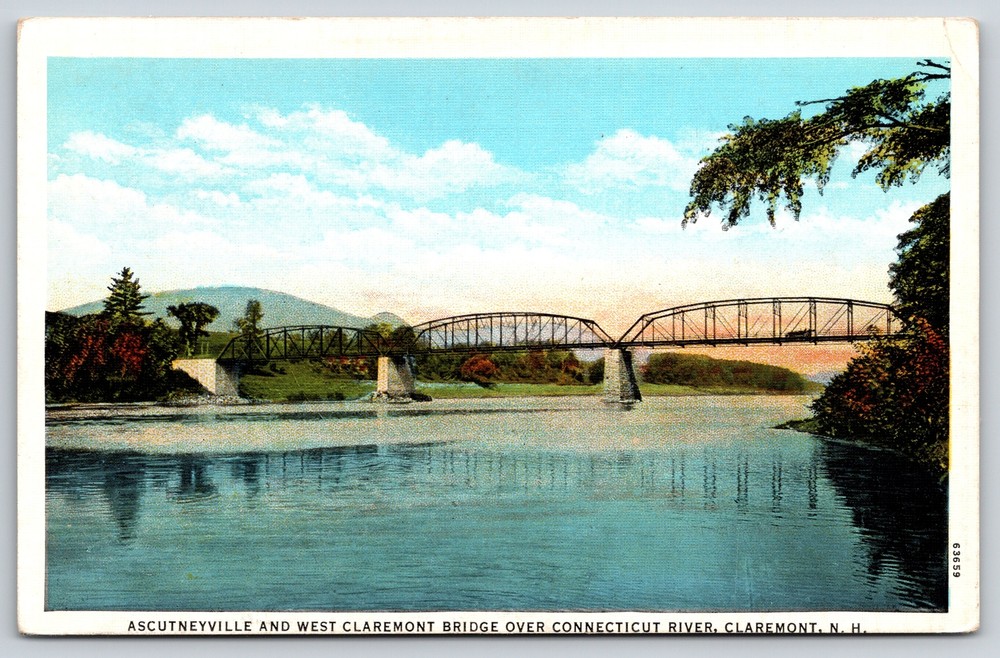 New Hampshire~Ascutneyville & West Claremont Bridge~Connecticut River~Vintage PC