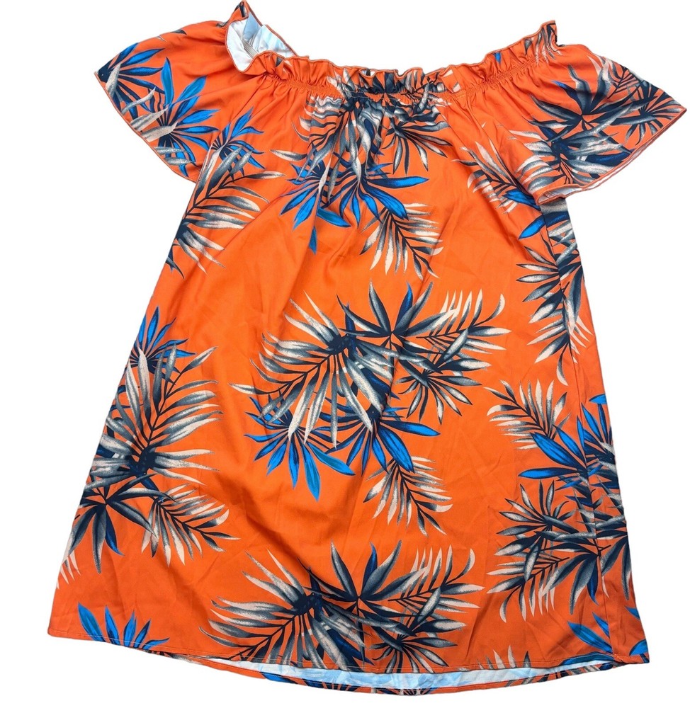 Off The Shoulder Mini Dress Women’s Size Medium Orange Tropical Hawaii