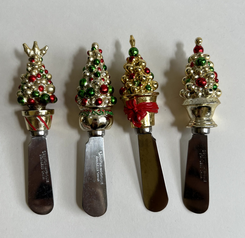 Boston Warehouse Cheese Spreaders, Stainless Steel Christmas Trees (4),
